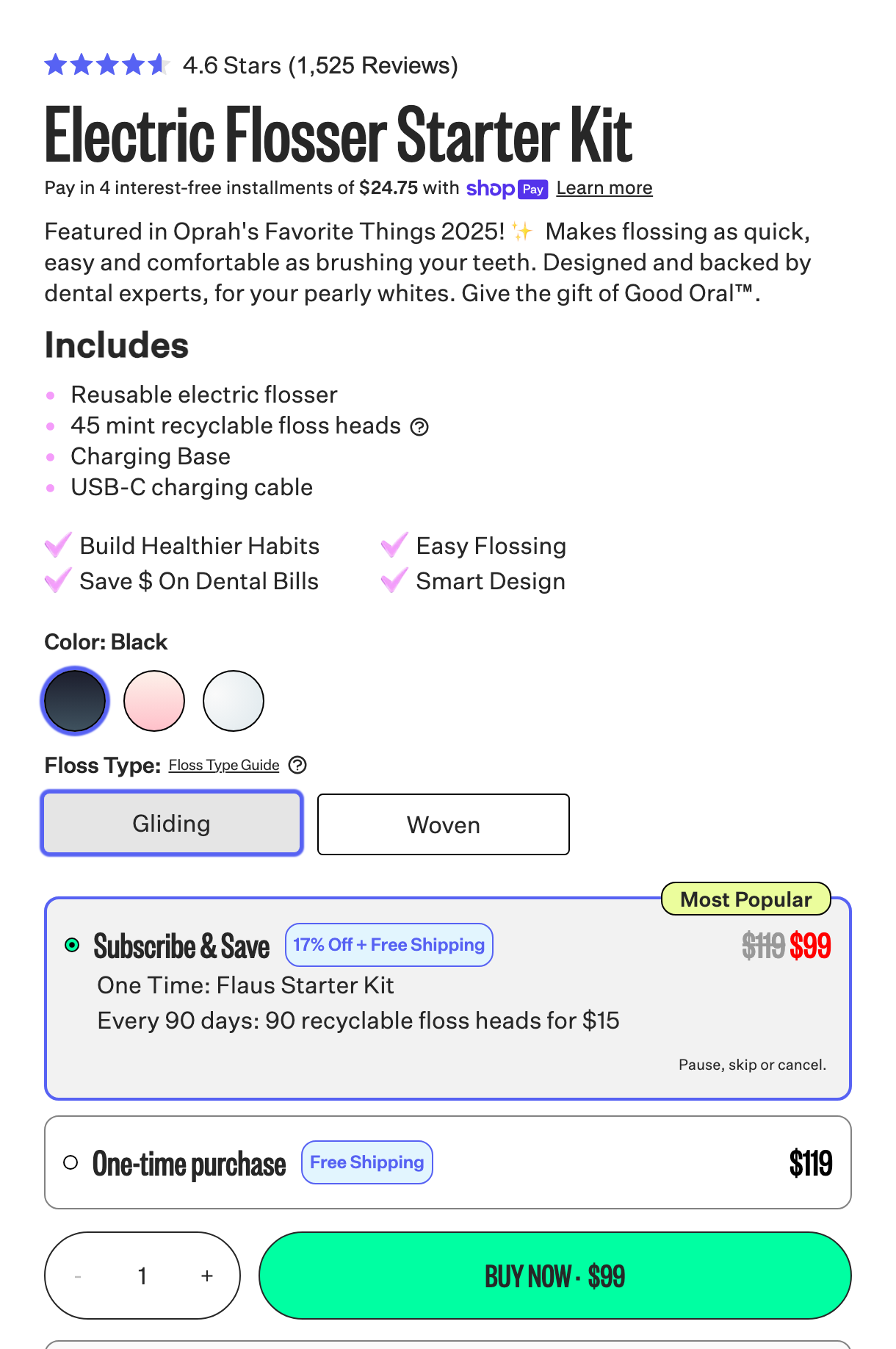 The Flaus buy box, with a clearly highlighted Subscribe & Save option