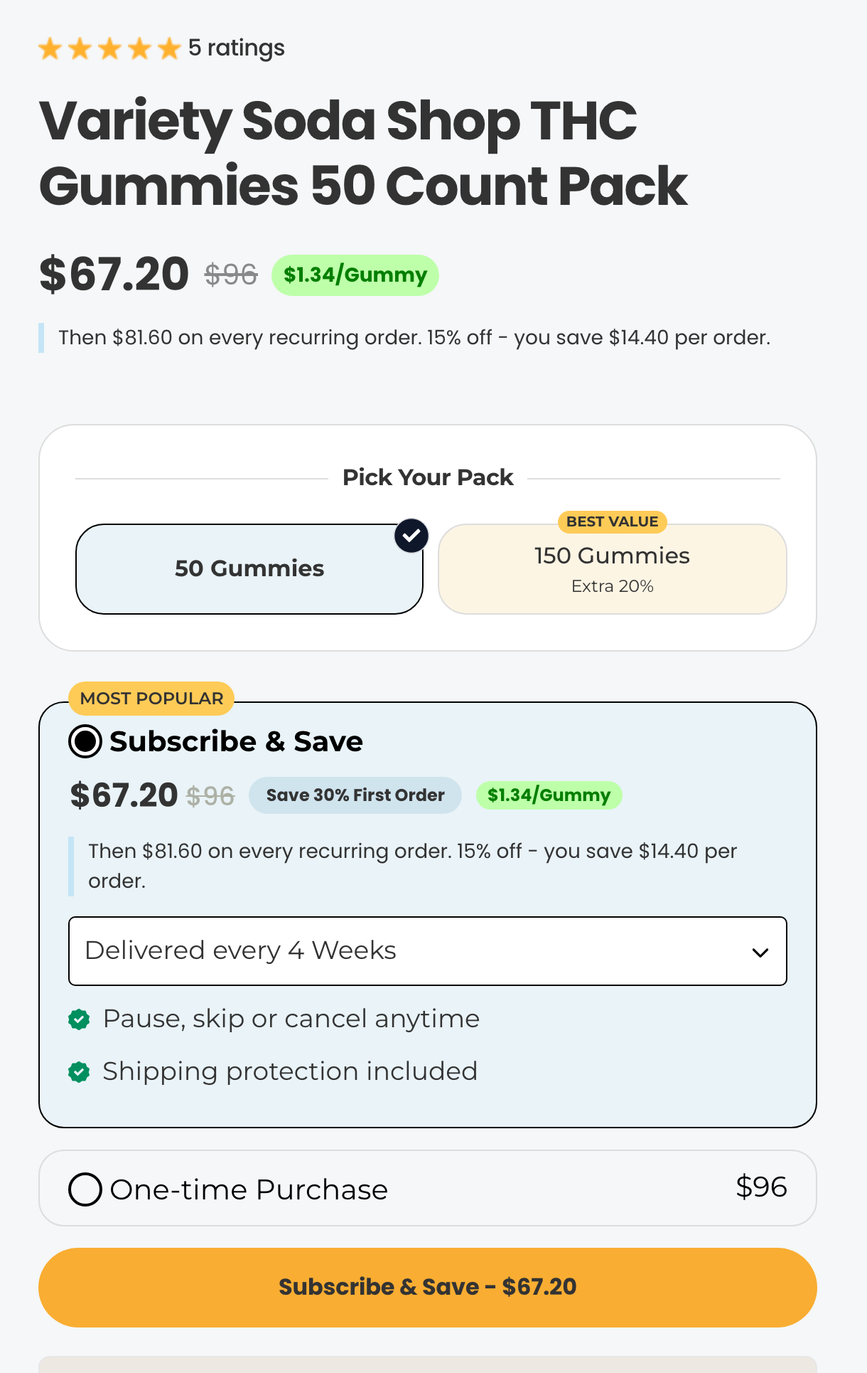 Indacloud's pack picker and Subscribe & Save box