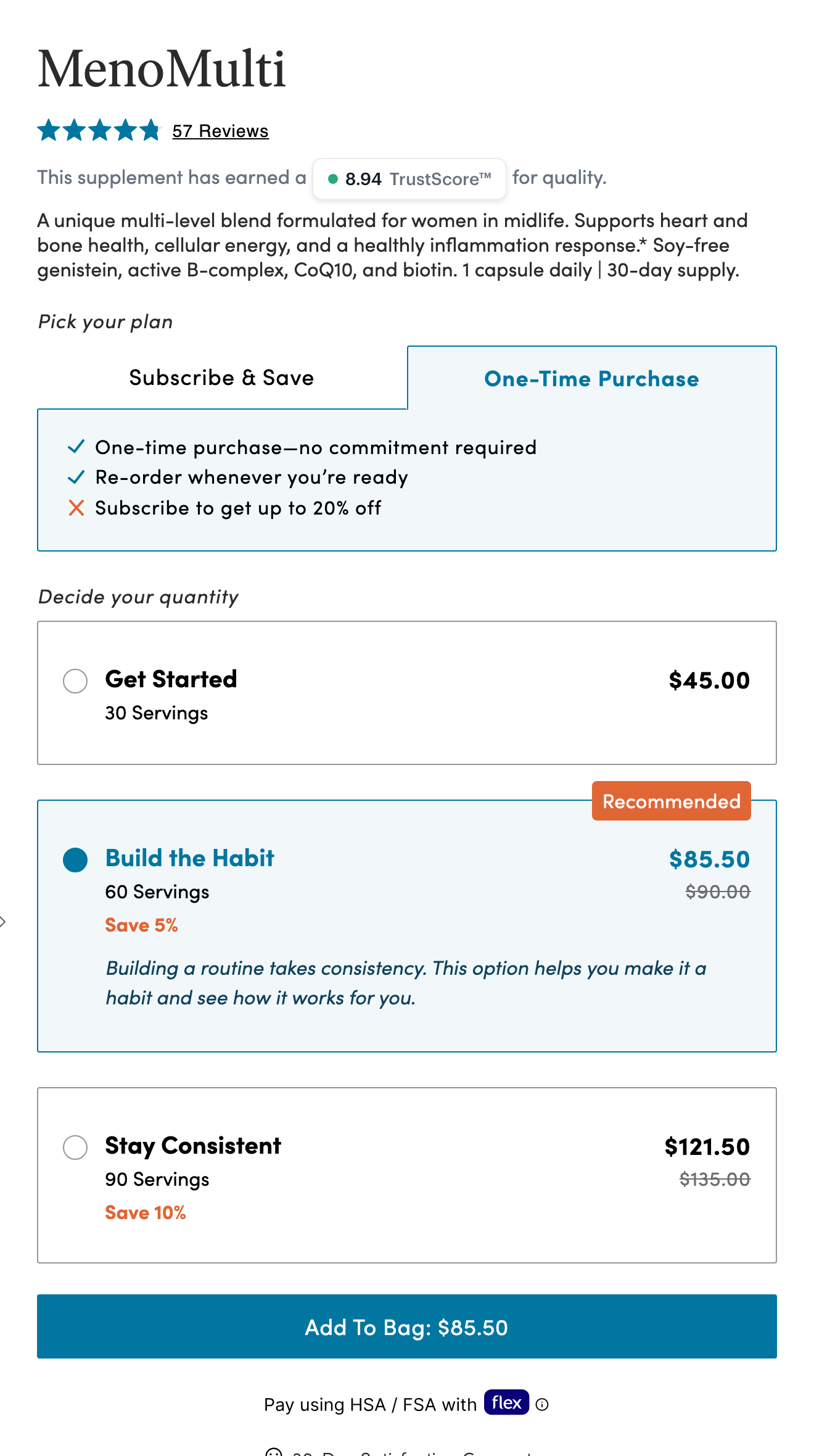 The Pause Life's one-time purchase state, with a red X and shrunken discounts