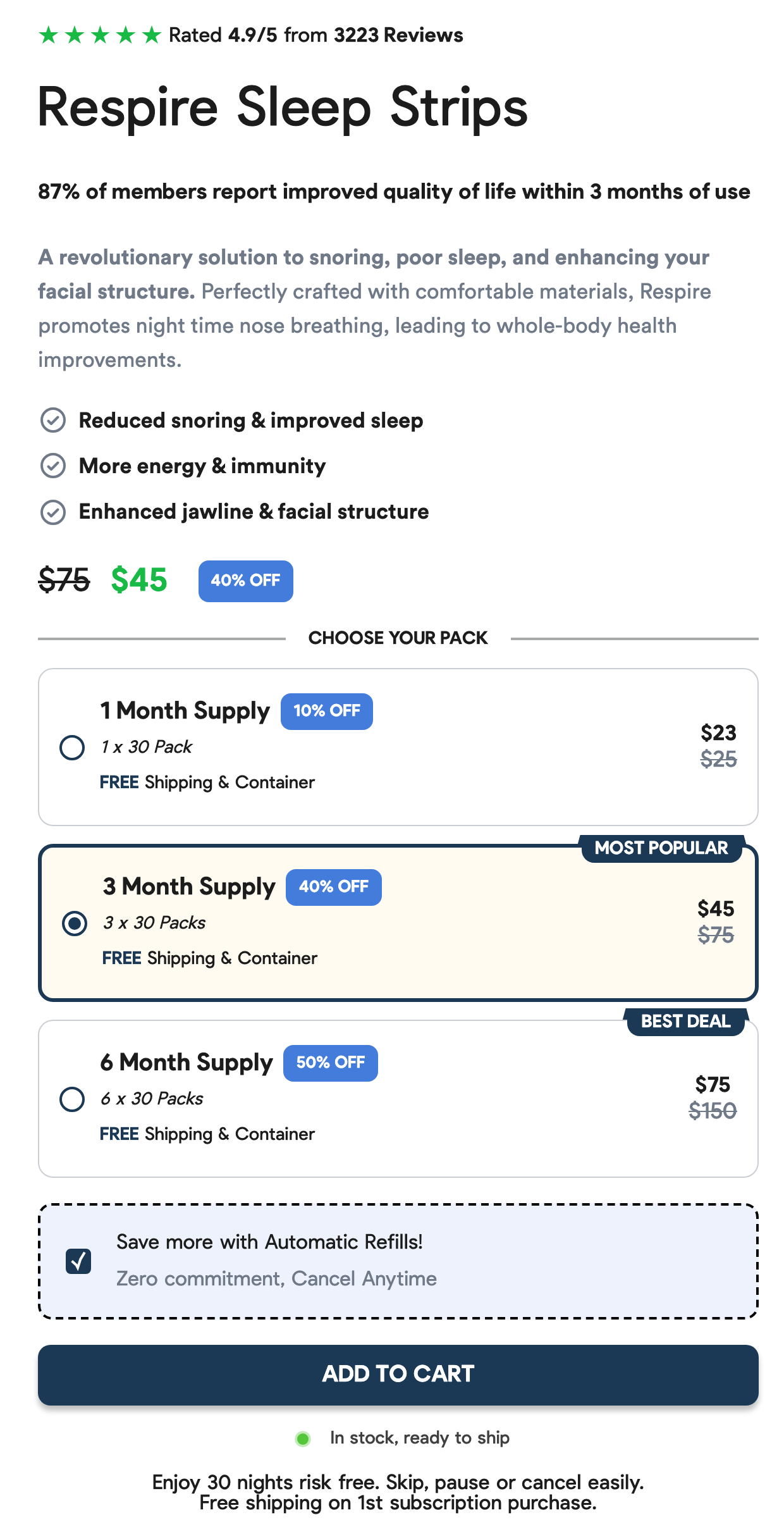 Respire's multi-month supply tiles